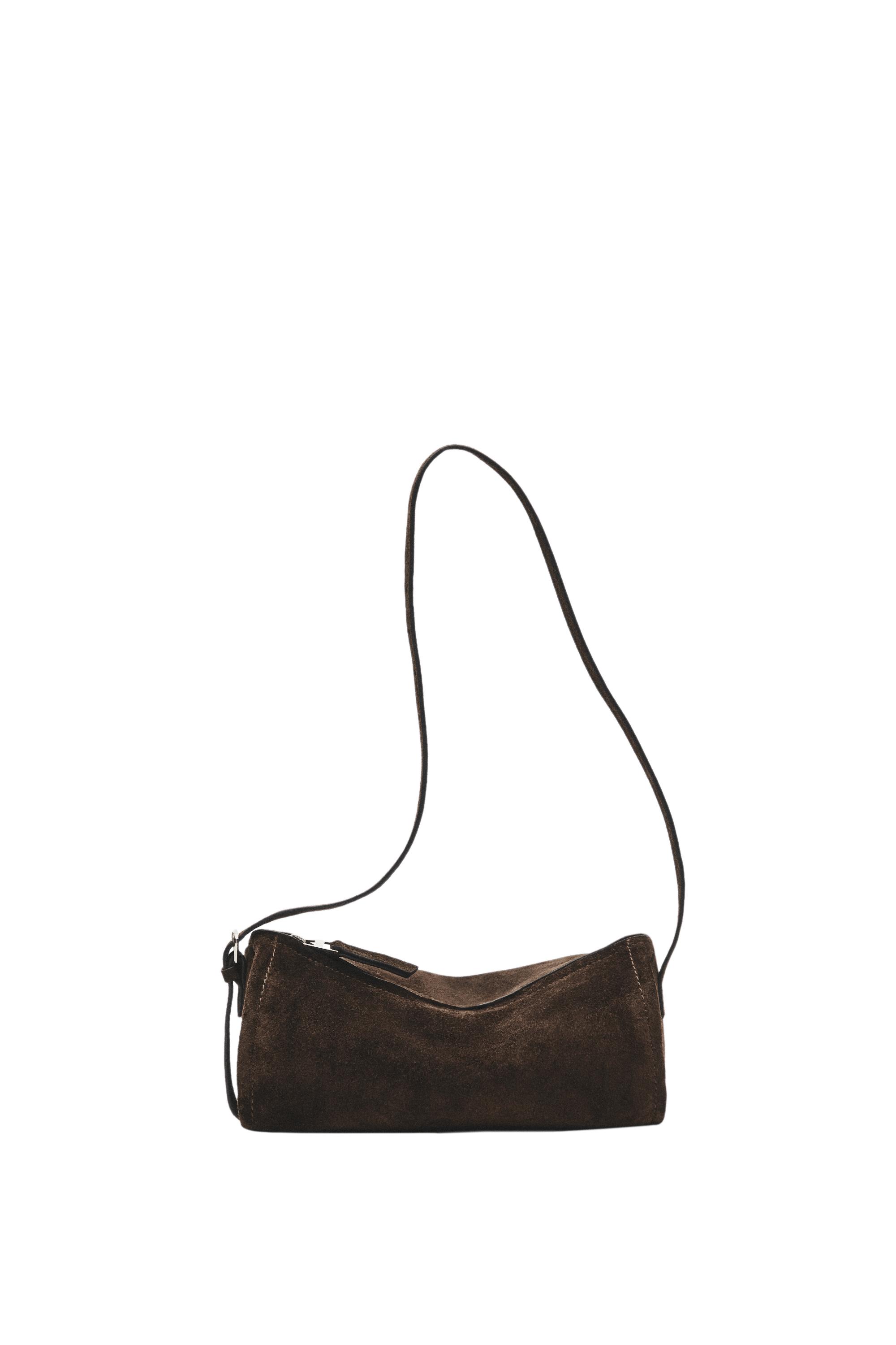 Split suede leather crossbody bag — Chocolate
