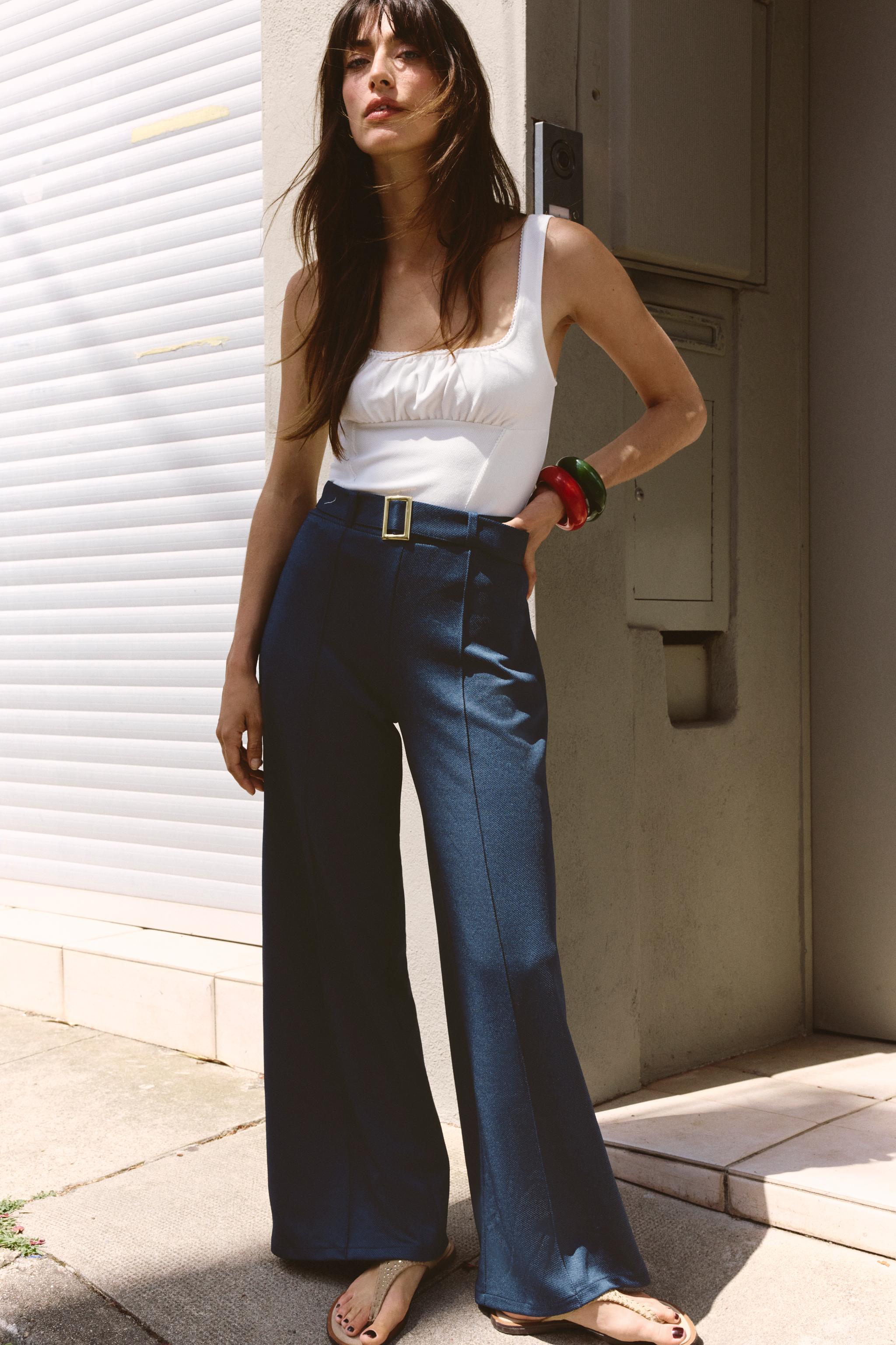 TWILL SEAM BELTED PANTS - Indigo | ZARA United States