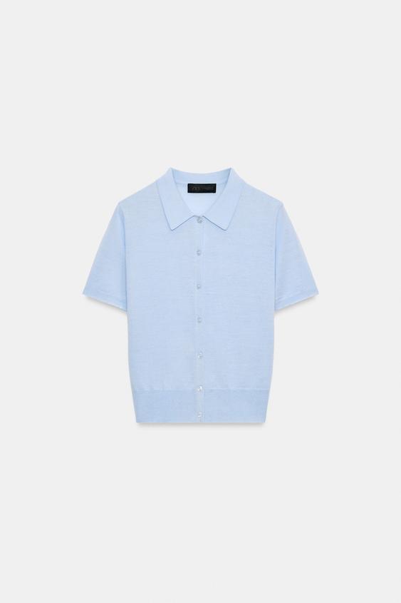 GILET EN MAILLE À MANCHES COURTES - Bleu clair de Zara - Image 6