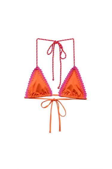 TOP BIKINI TRIANGOLO CROCHET - Arancione di Zara