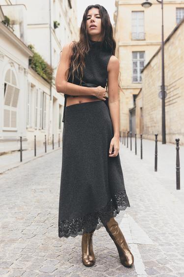 SOFT TRIM MIDI SKIRT - Grey marl by Zara - Image 0