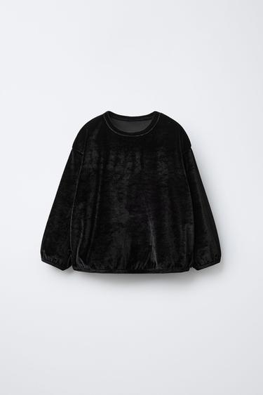 Zara VELVET T-SHIRT WITH BOWS - Black - Image 0