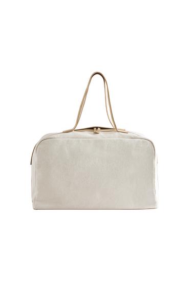 Zara CANVAS BAG WITH LEATHER DETAIL - Off White