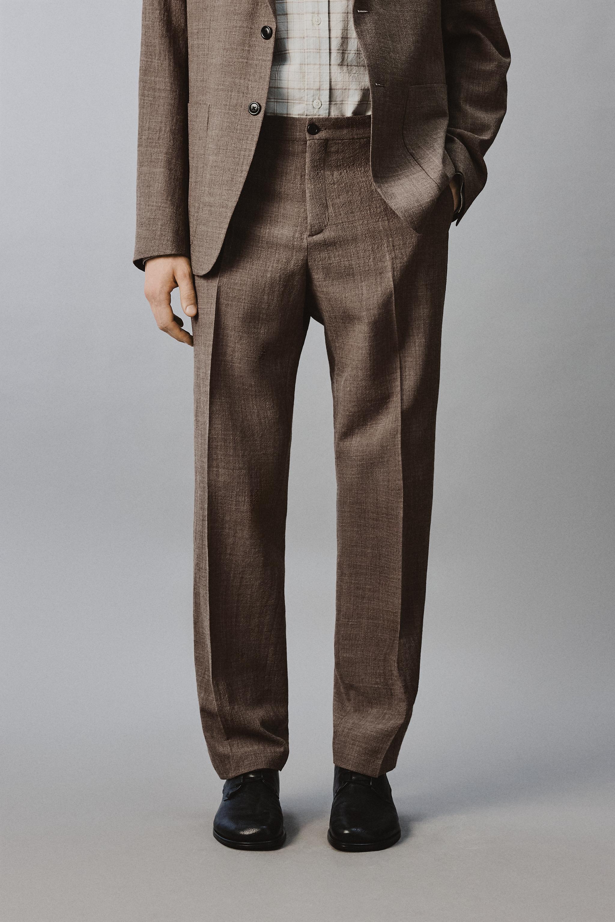 100% WOOL TEXTURED SUIT PANTS