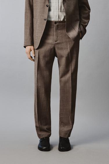 PANTALON DE COSTUME STRUCTURÉ 100% LAINE - Marron chiné de Zara - Image 1