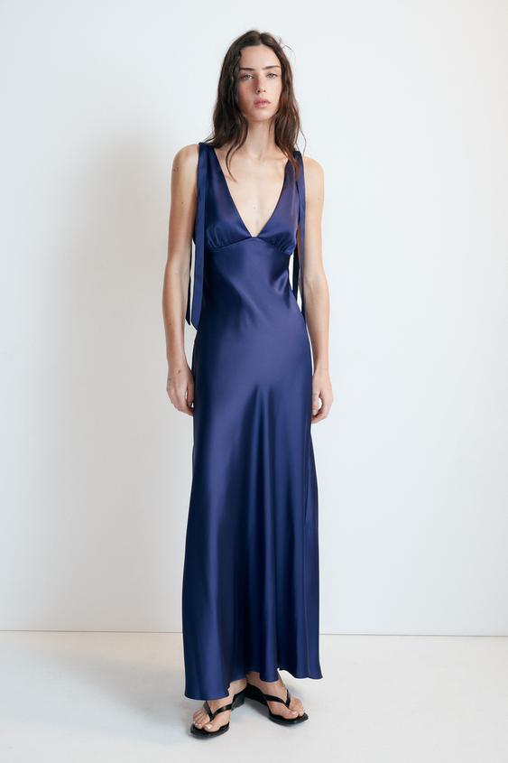VESTIDO MIDI SATINADO - Azulón de Zara - Imagen 0