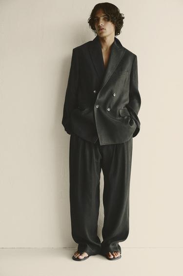 DOUBLE-BREASTED LINEN/LYOCELL SUIT BLAZER - Black by Zara
