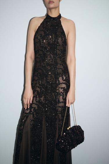 SEQUIN CLUTCH BAG - Brown by Zara