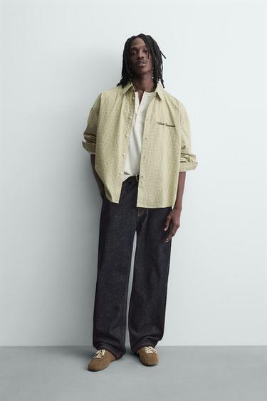 EMBROIDERED CHECK SHIRT - Light green by Zara - Image 0