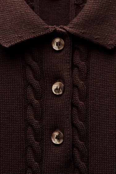 CABLE KNIT POLO SHIRT - Brown by Zara