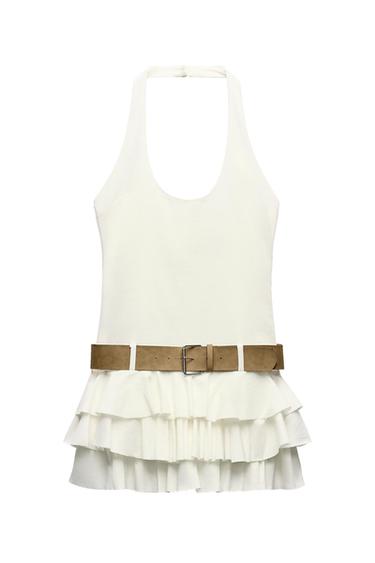 BELTED RUFFLED DRESS