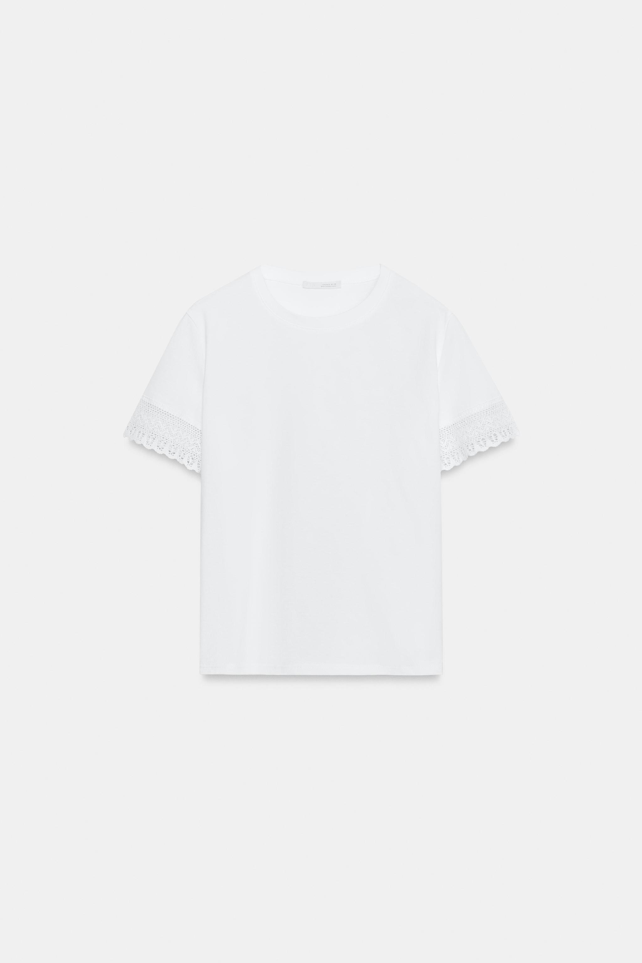 Женские футболки Zara TRIMMED SHORT SLEEVE T-SHIRT — фото 5