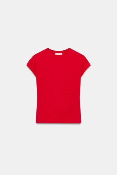 SHORT SLEEVE HEART T-SHIRT - Red by Zara - Image 3