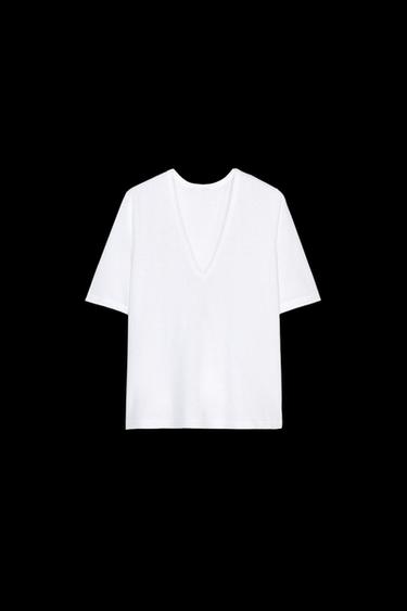 V-NECK T-SHIRT - White by Zara - Image 0