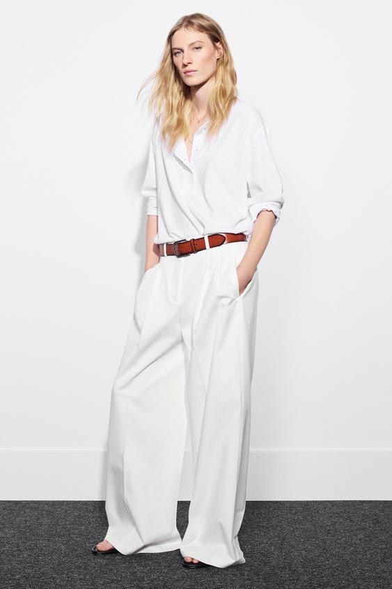 ZW COLLECTION PLEATED WIDE-LEG TROUSERS - White by Zara - Image 0