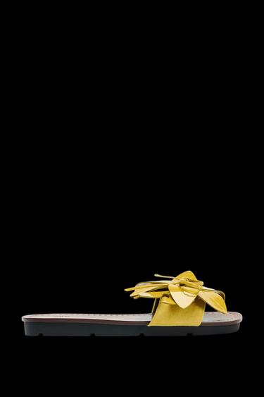 LEATHER FLOWER SANDALS - Lime Green by Zara - Image 0