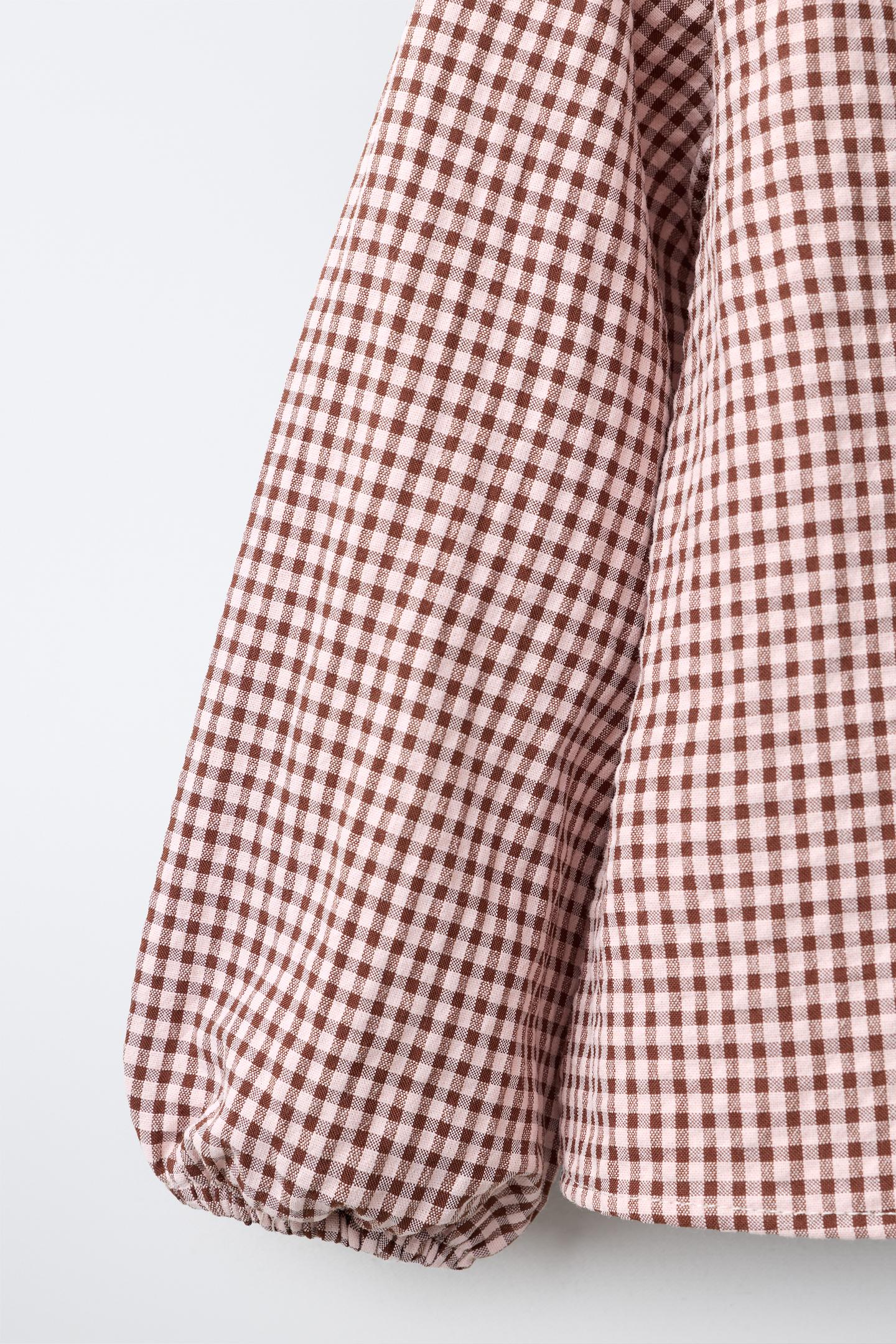 Детская рубашка Zara Wavy Plaid Print, цвет: Пастельный розовый — фото 5