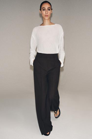 MINIMALIST WIDE-LEG TROUSERS ZW COLLECTION - Brown by Zara