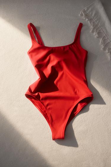 MAILLOT DE BAIN DE PLAGE À BRETELLES LARGES - Rouge de Zara - Image 5