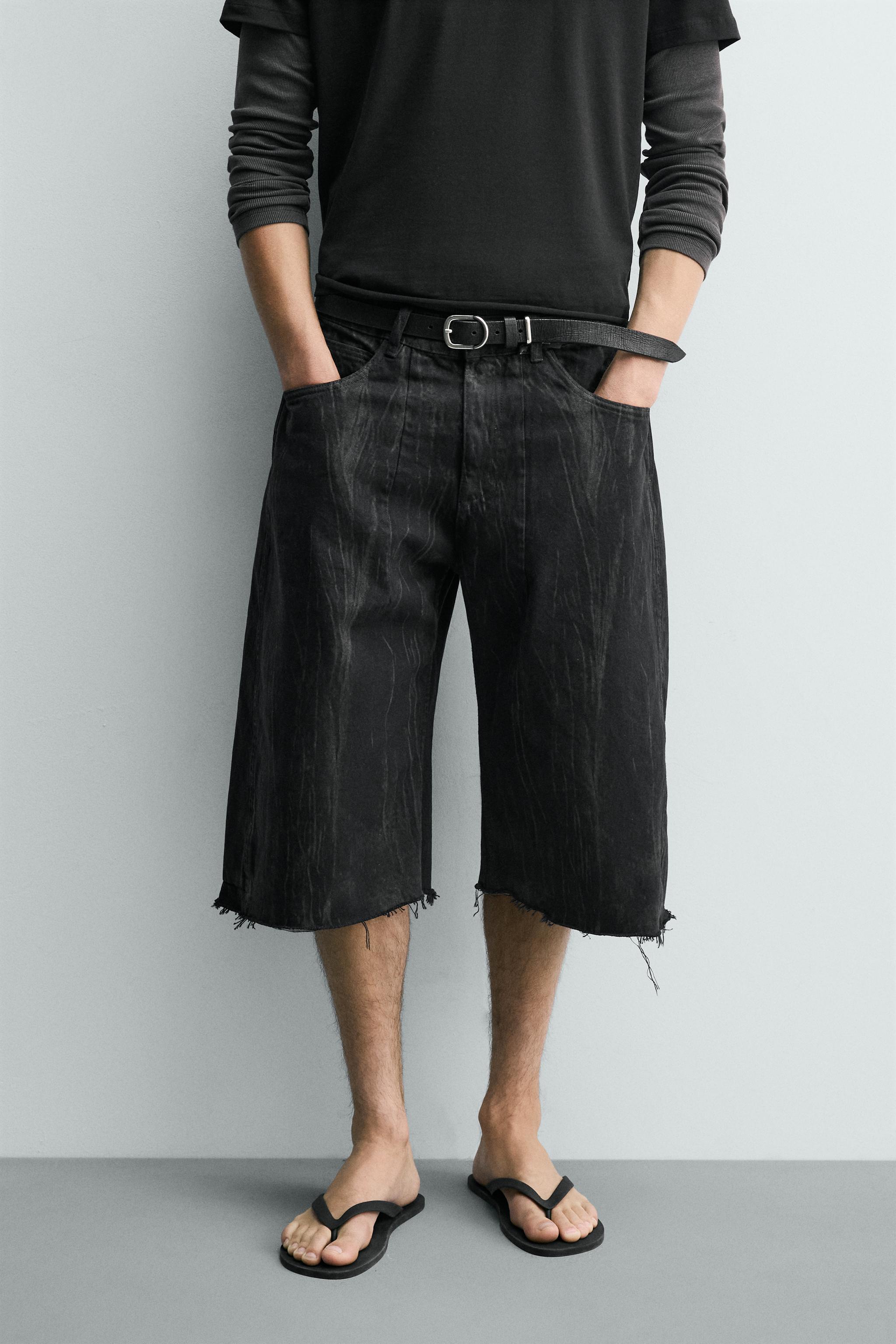 ウォッシュドプリントデニムショーツ - ブラック | ZARA Japan / 日本