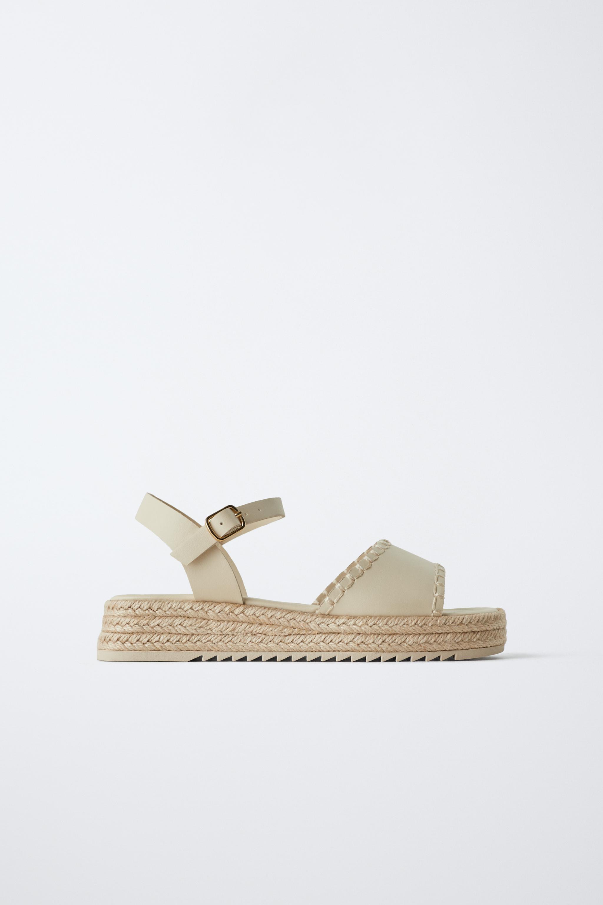Sandalias Planas Sandalias Esparto Deportivas Esparto Mujer PLATFORM SANDALS Ecru White ZARA Spain