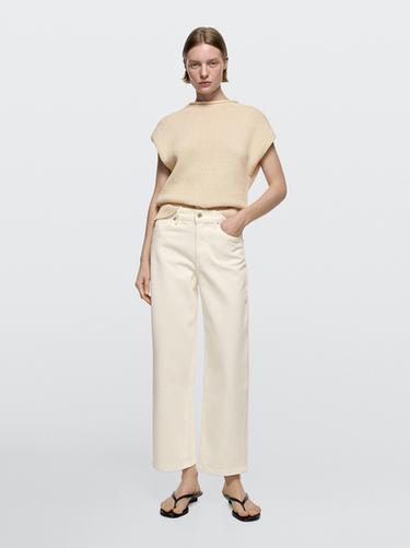 Jeans wide leg cropped tiro medio - Blanco roto de Zara - Imagen 0