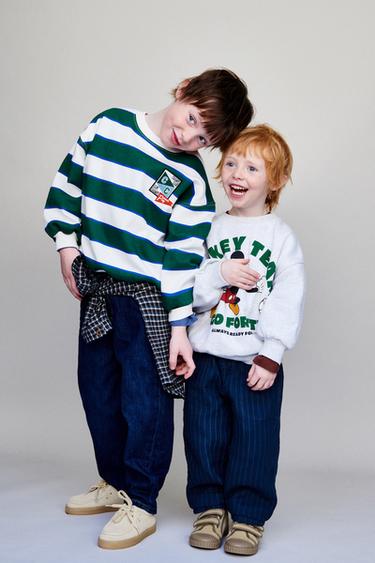 STRIPED PATCH SWEATSHIRT - Green / Ecru by Zara