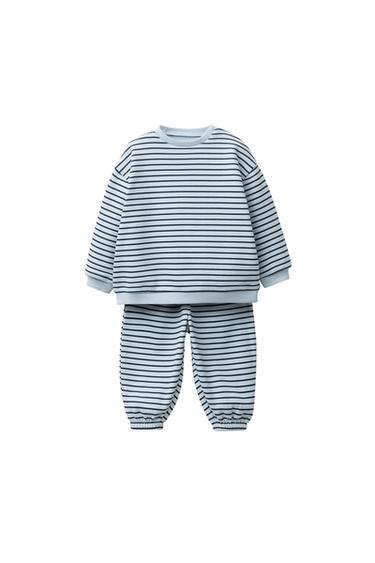 KOSTUM BLUZË HOODIE DHE PANTALLONA JOGGER ME VIJA - E kaltër e mesme nga Zara