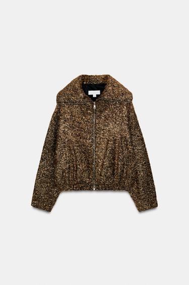 METALLIC THREAD BOMBER JACKET - Black gold by Zara