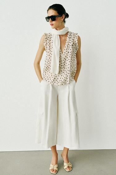 BLUSA ESTAMPADA ÀS BOLINHAS - Cru / Castanho da Zara
