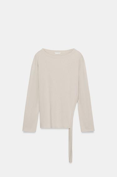 T-SHIRT ASYMÉTRIQUE RUSTIQUE - Rose délavé de Zara