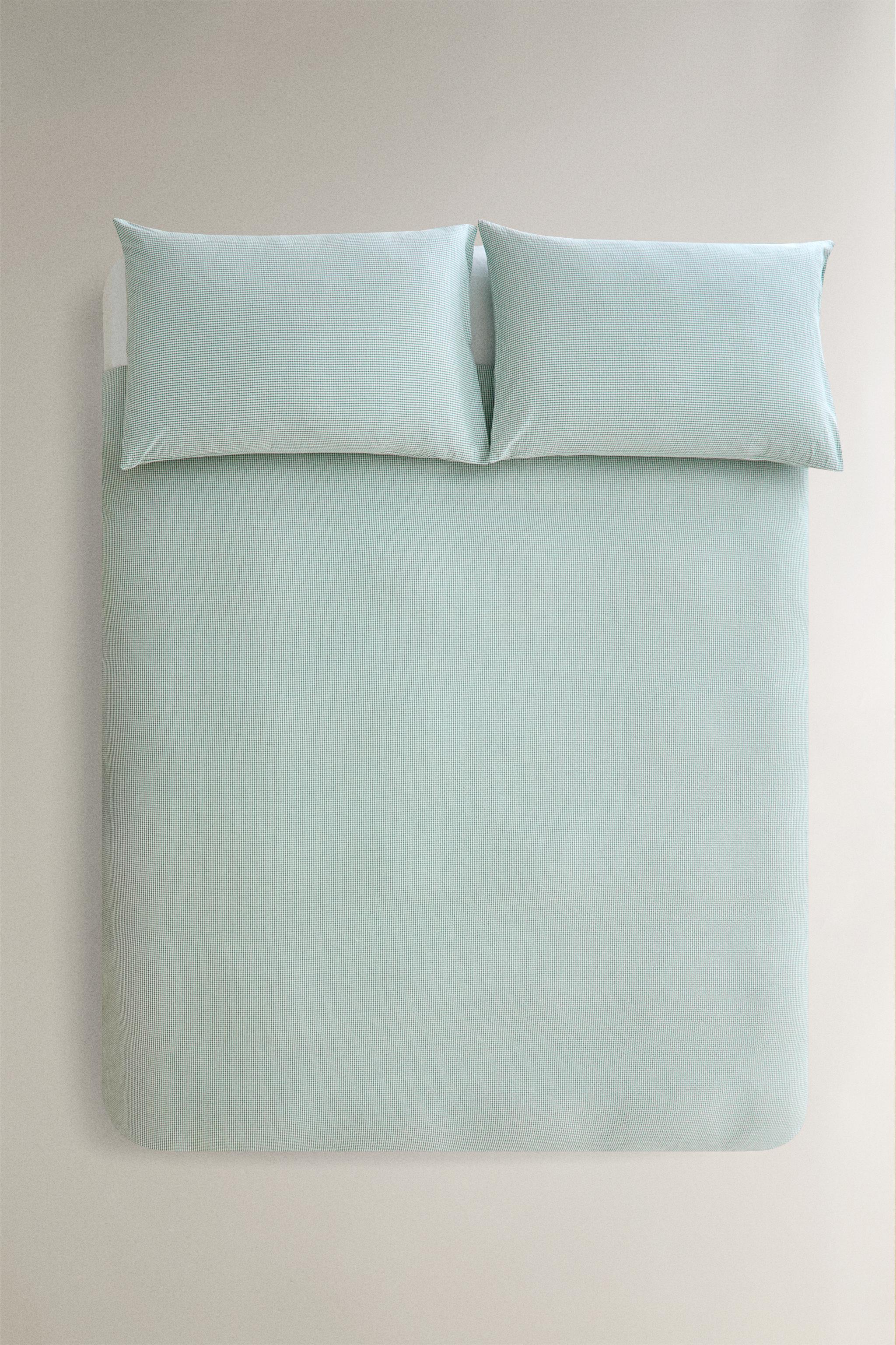 CHECK SEERSUCKER DUVET COVER — Green