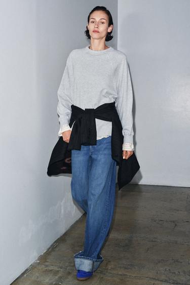 OVERSIZE LONG SLEEVE T-SHIRT - Grey marl by Zara - Image 0
