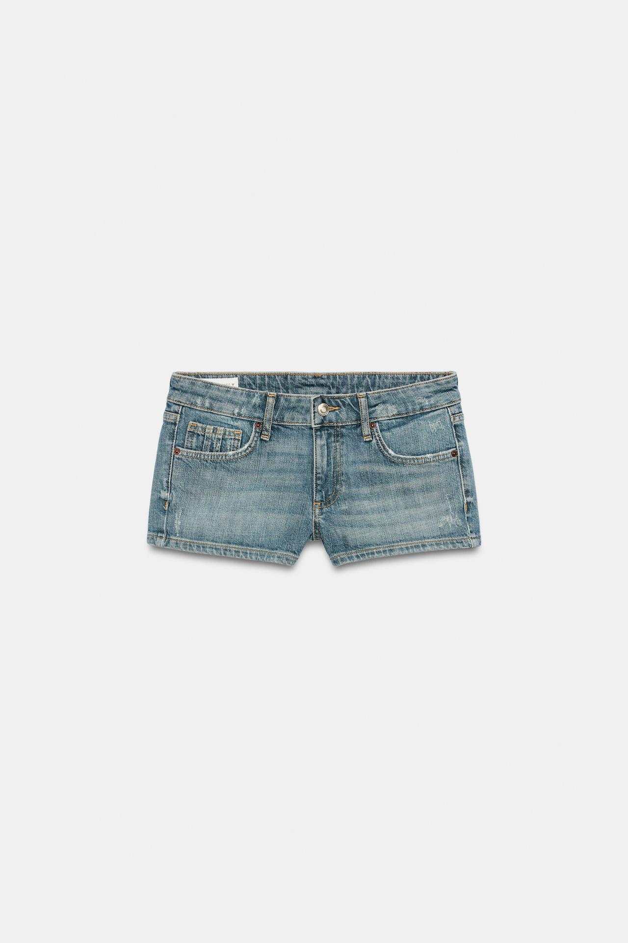 TRF LOW-RISE DENIM MINI SHORTS — Blue