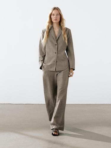 Zara Check cotton blend straight-leg trousers - Mink - Image 0
