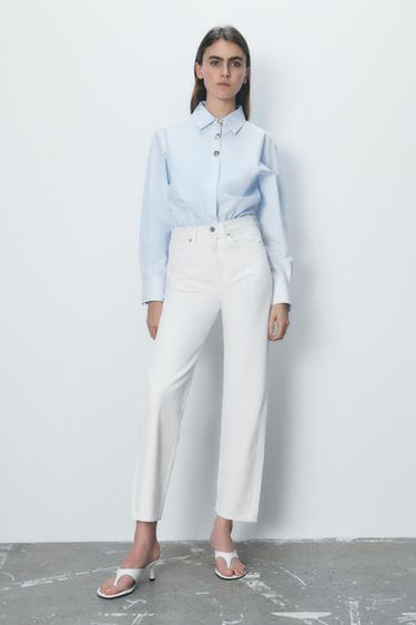 CAMISA POPELÍN RAYAS BOTÓN COMBINADO - Azul / Blanco de Zara - Imagen 0