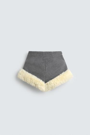 QUẦN SHORT PHỐI VẢI GIẢ LÔNG HARRY LAMBERT FOR ZARA X DISNEY - Màu bạc từ Zara