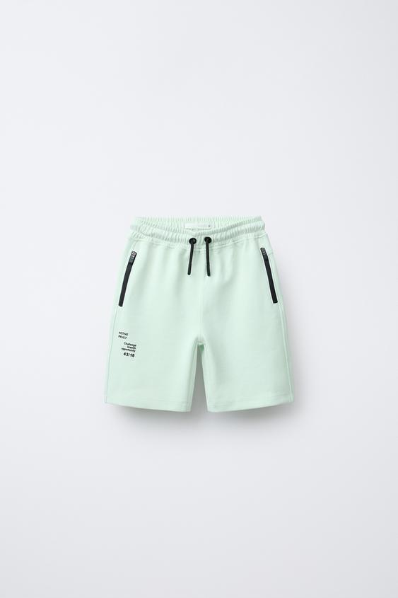 SPORTY INTERLOCK BERMUDA SHORTIK - Dengiz tusli yashil | ZARA O’zbekiston