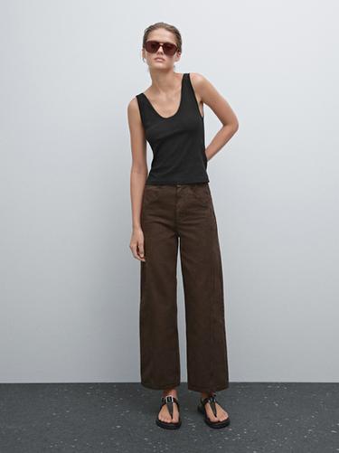 Top detalle blonda mezcla algodón - Negro de Zara