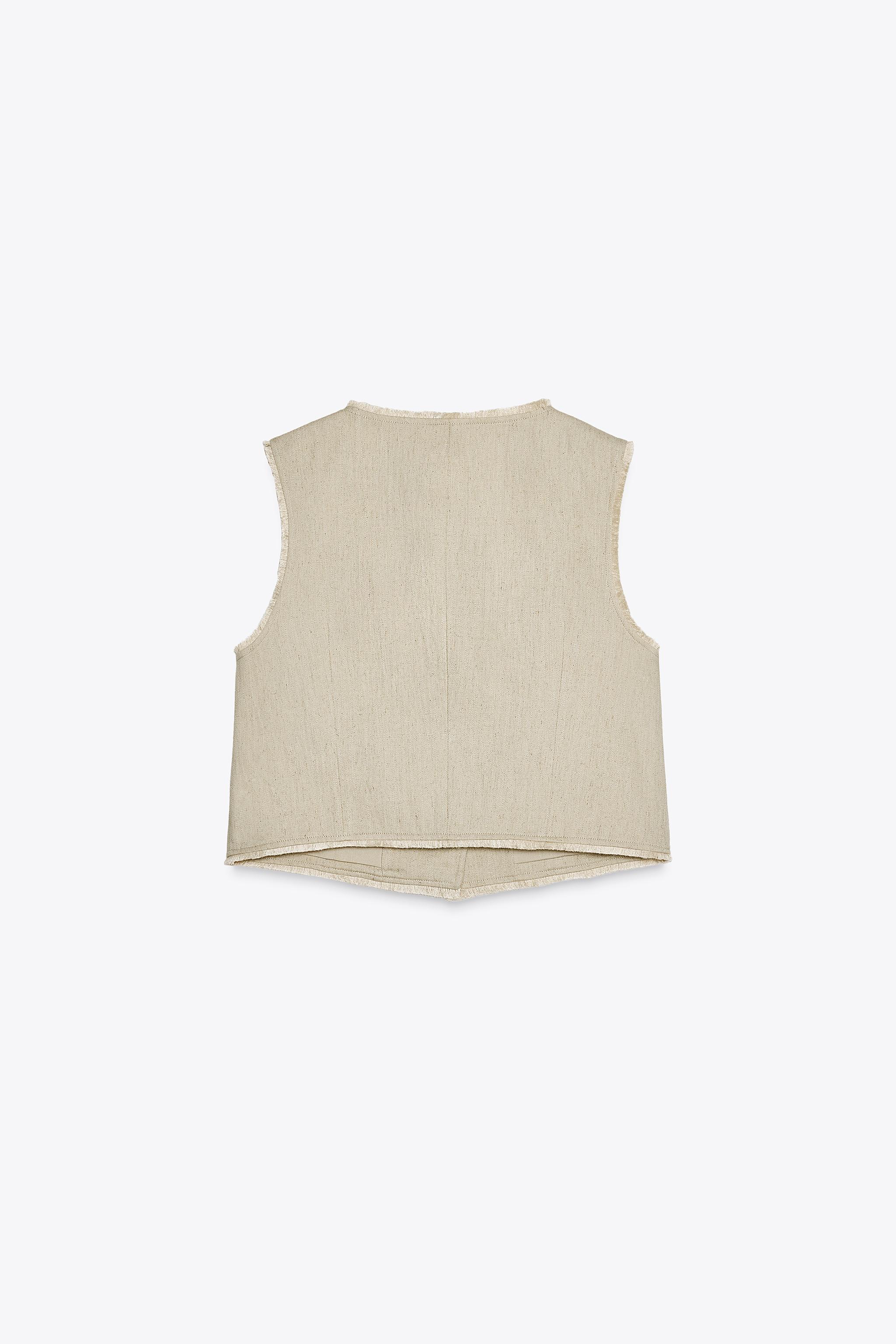 フリンジ加工リネン ラスティックベスト - サンド | ZARA Japan