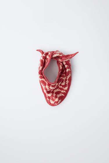 BANDANA A MAGLIA CON TRAMA - Ecrù / Rosso di Zara