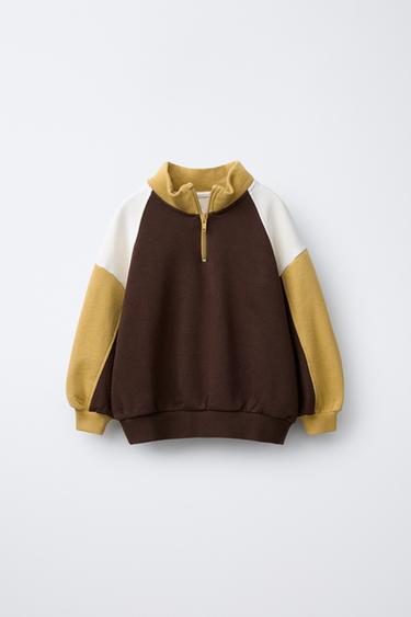 Zara 撞色刺繡文字運動衫 - 棕色 - 圖片 0