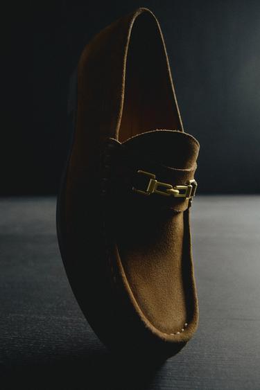 Zara LEATHER LOAFERS WITH APPLIQUÉ - Beige