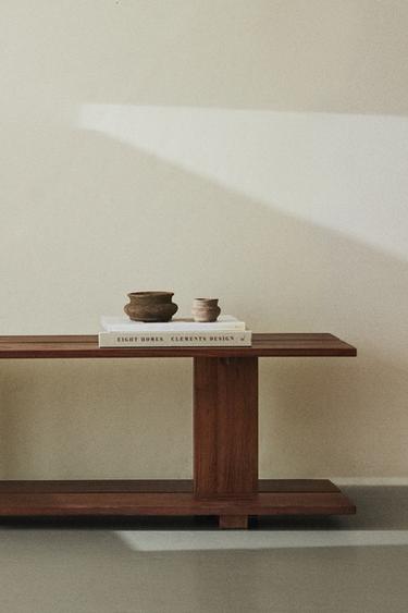 ELM WOOD SHELVING UNIT WITH TWO SHELVES - Dark brown by Zara