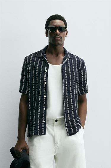 CAMISA JACQUARD GEOMÉTRICO - marinho da Zara