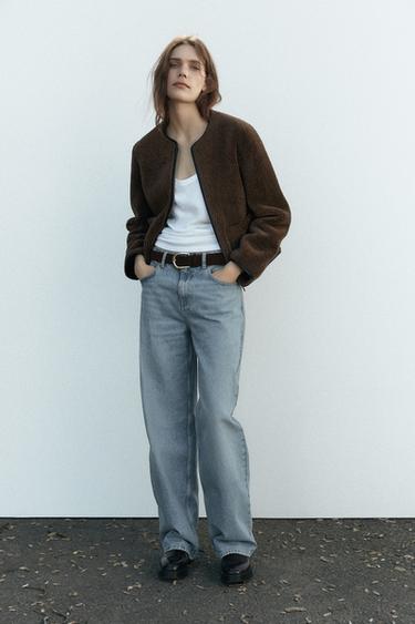 CONTRAST FAUX SHEARLING JACKET - Brown by Zara - Image 0