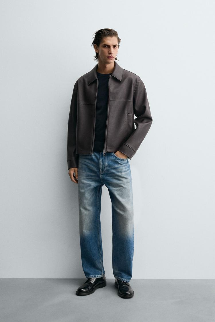 Lederjacke Herren Lederjacke Hellblau Zara KUNSTLEDERJACKE