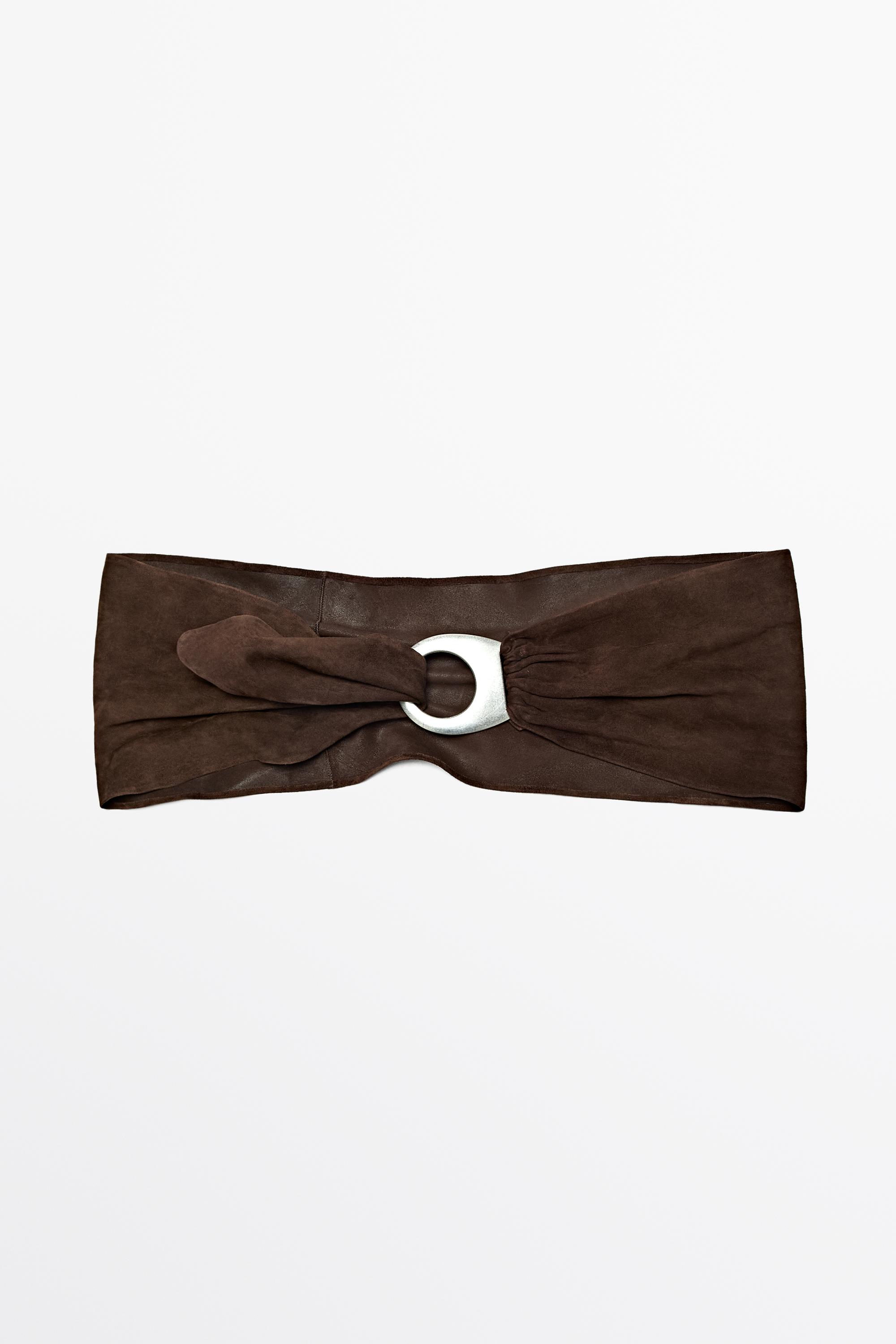 Split suede leather belt with oval buckle