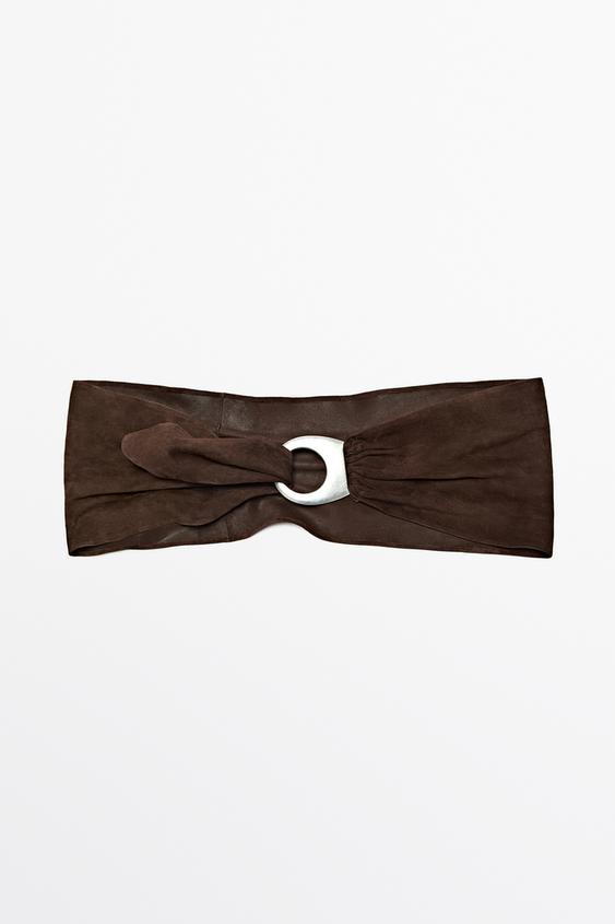 Split suede leather belt with oval buckle from Zara - $180