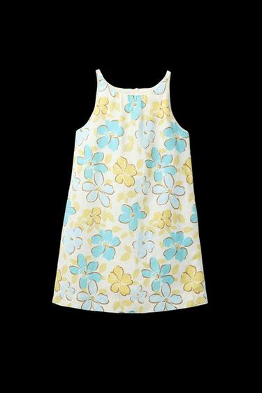FLORAL COTTON-LINEN DRESS - Turquoise by Zara - Image 0